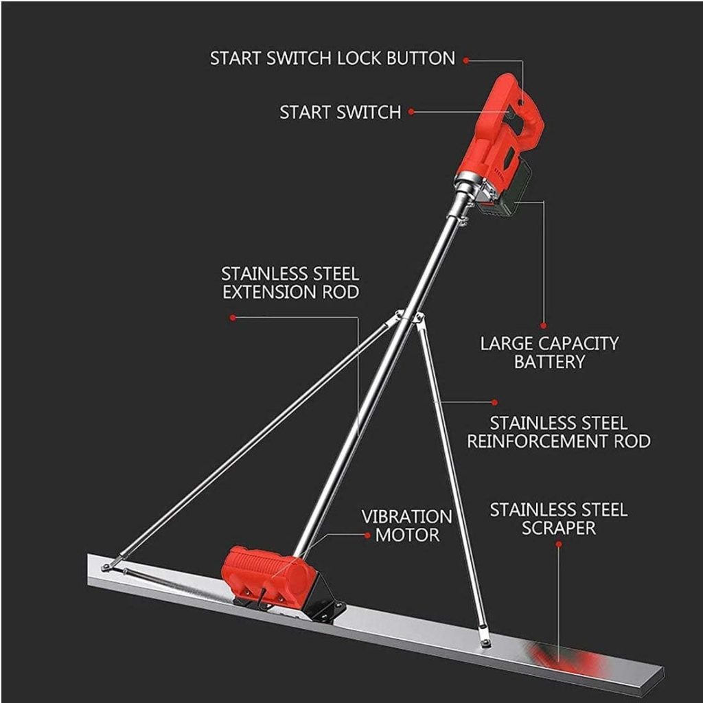 DLE Power Concrete Screed Vibratory Kit, Concrete Finishing Tool, Concrete Surface Leveling Tamper Ruler, Battery Powered, Cordless Electric Concrete Surface Smoother Finisher Screed