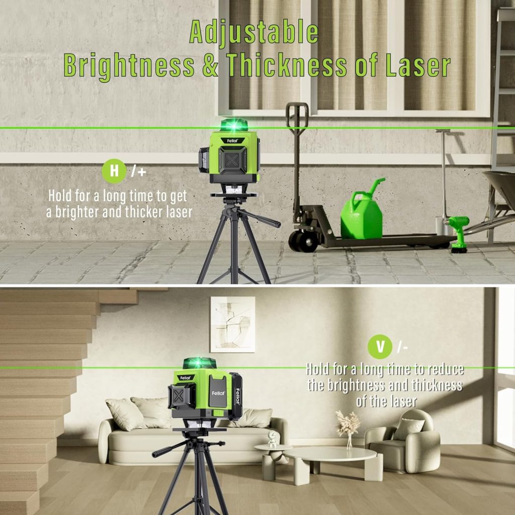 Laser Level, FELLAT 4x360° 4D 16 Lines Green Laser Level Self Leveling for Construction, Two 360° Vertical and Two 360° Horizontal Laser Level with Remote Controller, 2x4800mAh Rechargeable Battery
